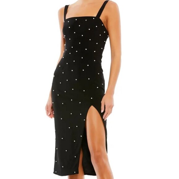 Mac Duggal Black Embellished Square Neck Sleeveless Midi Dress - Picture 1 of 4